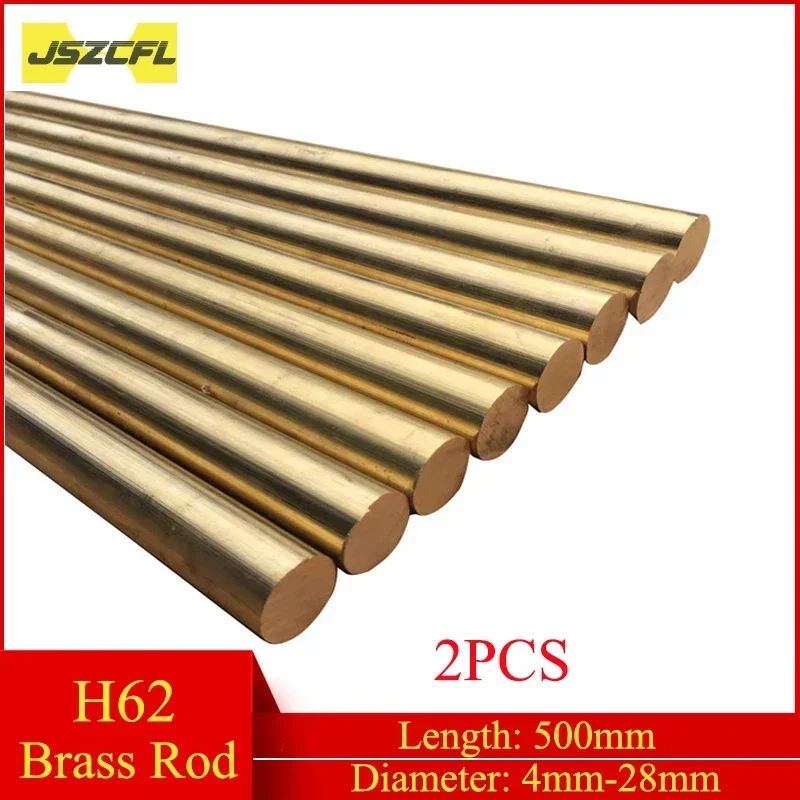 2PCS H62 Brass Rod Solid Copper Metal Bar Diameter 4/5/6/7/8/9/10/12/14/15/16/18/20/22/25/28mm for Diy Tool Length 500mm