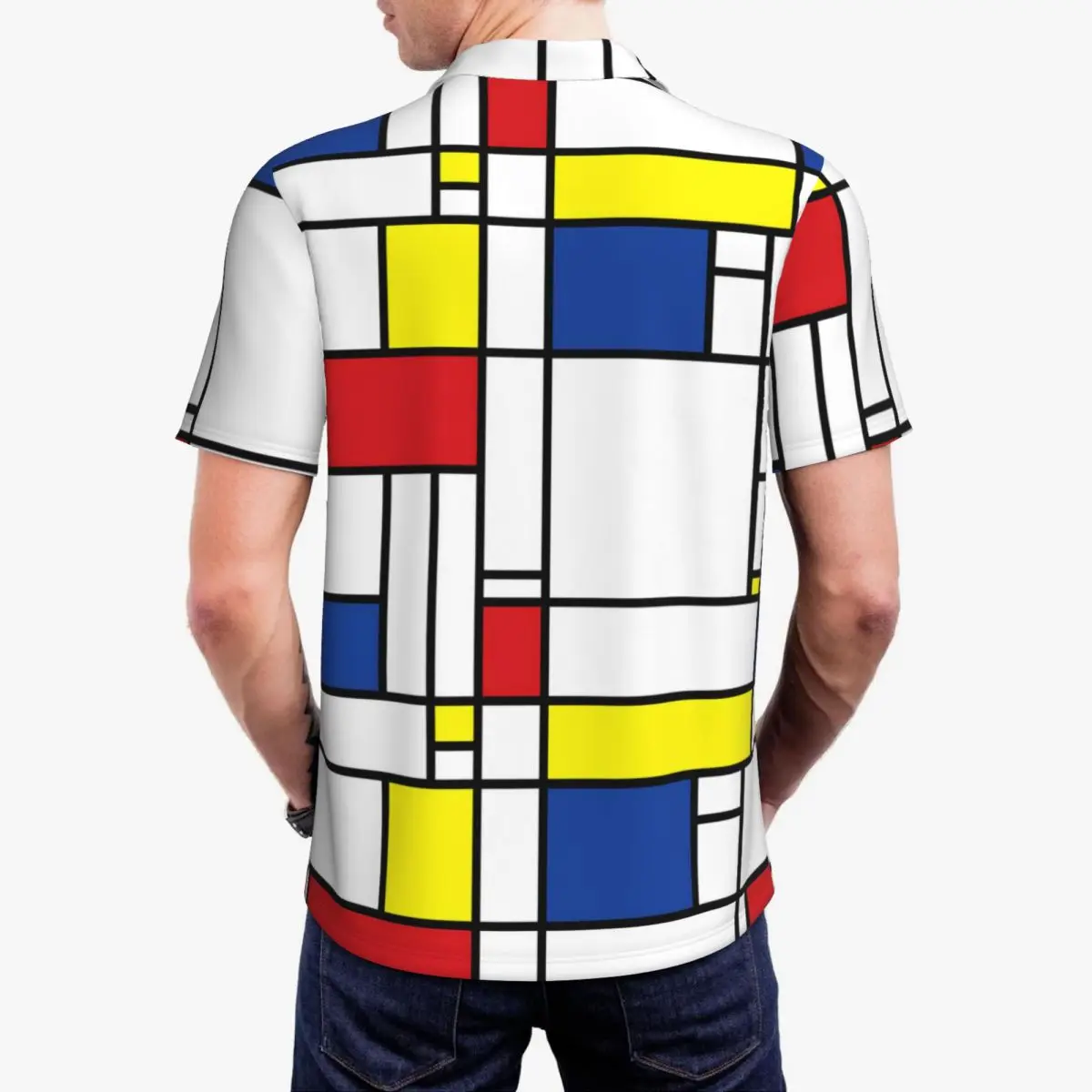 Geometric De Stijl Polo Shirt Mondrian Minimalist Casual Shirt Summer T-Shirts Man Short Sleeve Turn-Down Collar Oversize Top