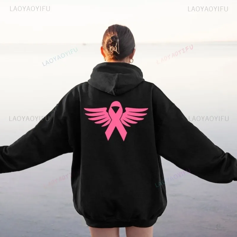 

Cancer Ribbon Wing Women Hoodie Cancer Warrior Sweatshirt Casual O-neck Pullovers Cancer Fighter Streetwear Autumn Vintage Shirt