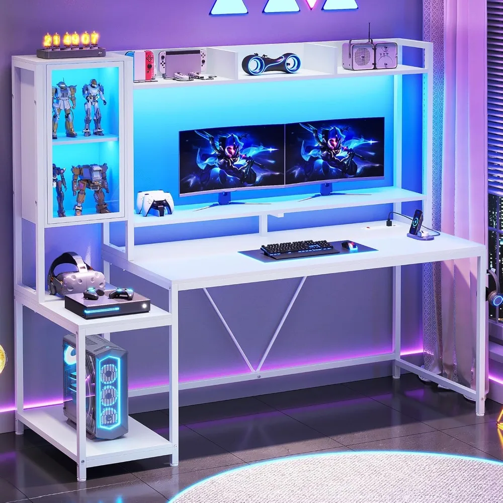 

Gaming Desk - 60" with hutch/LED lights/power outlet/display cabinet/monitor stand