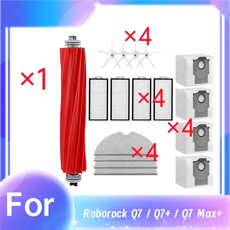 ABGH-For Roborock Q7 / Q7+ / Q7 Max+ Sweeping Robot Main Side Brush Mop Filter Dust Bag Set Cleaner Parts Replacement