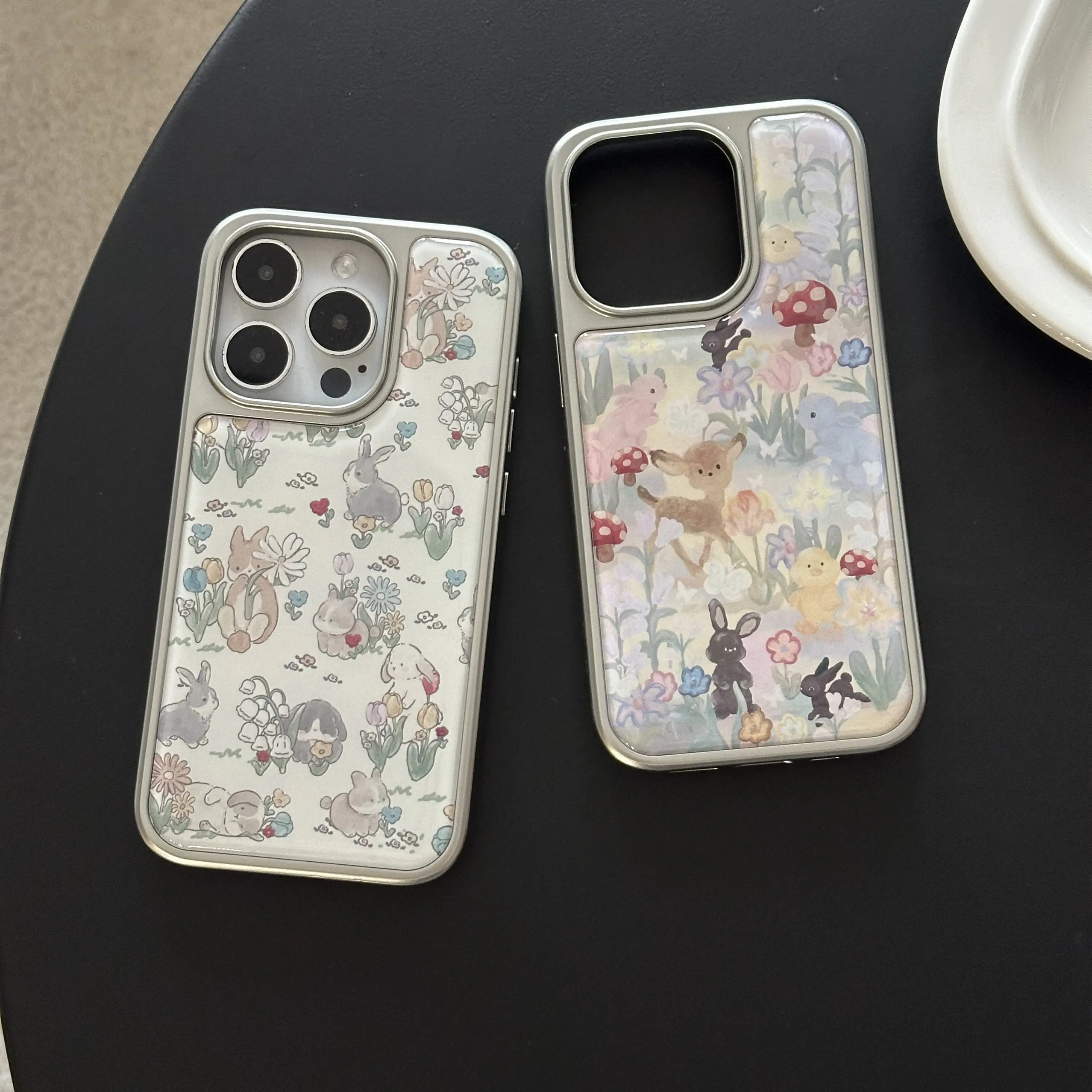 

INS Cute Animals Print Electroplated Drop Glue Phone Case For iPhone 16 15 14 13 12 11 17 Pro Max 16 15 14 13 Pro 17 Air Cover