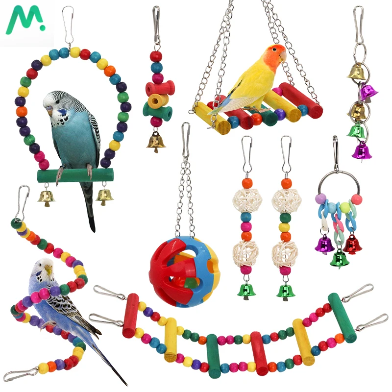 Parrot Bird Toys Bird Cage Swing Stand Small Parrot Hanging Hammock Parrot Bite Toy Set Bird Supplies Parrot Cage Bell Perch Toy