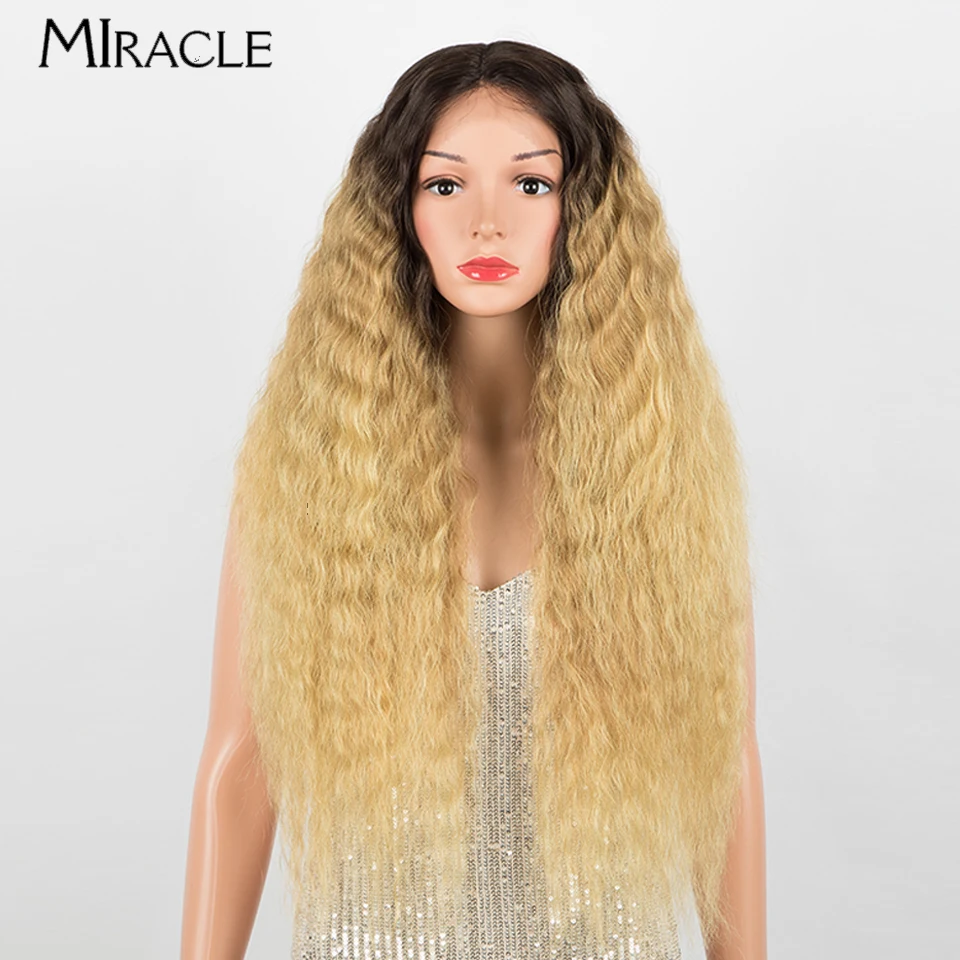 

MIRACLE Kinky Curly Wig Blonde Lace Wig Synthetic Lace Front Wig For Black Women 30inches Hair Ombre Cosplay Wig Heat Resistant