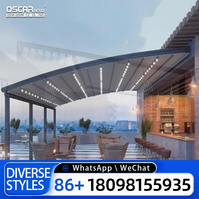 

Remote Controlled Motorized Retractable Outdoor Awning Roof for Patio Terrace Backyard Retractable Canopy Pergola