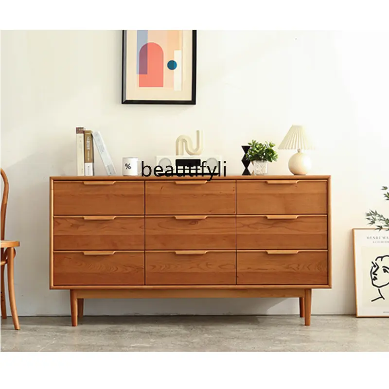 

yj Solid Wood Nine-Drawer Cabinet Japanese Chest of Drawers Bedroom Locker Nordic Cherrywood Chest of Drawer