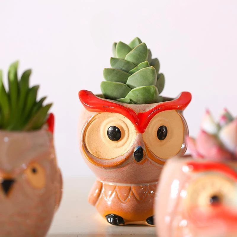 Mini Cute Owl Flower Pot  for Plants Ceramic Garden Office Home Decorations Succulent Cactus Plants Planters Indoor Flowerpot