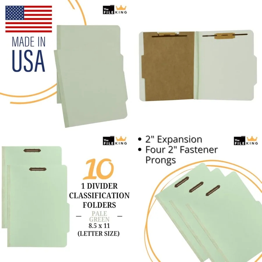 One Divider Pressboard Classification File Folder - Letter Size Box of 10 Top Tab 2