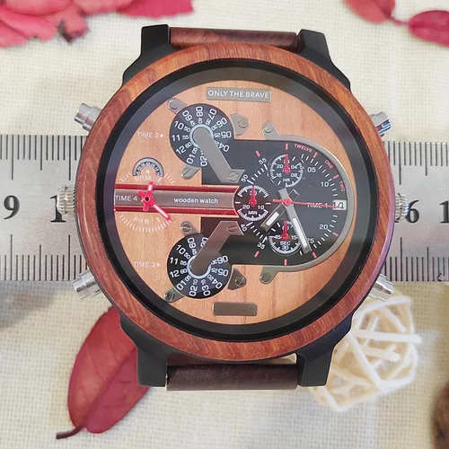 Imagen 2 del producto Reloj de madera de esfera grande para hombre, relojes de pulsera de cuarzo de madera, cronógrafo de moda, Día de Acción de Gracias, regalos de navidad