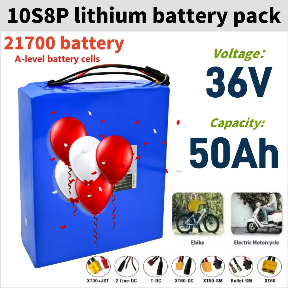21700 lithium battery pack 36V 50Ah 10S8P A-class, 1500W built-in BMS, uitable for electric scooters electric vehicles, bicycles