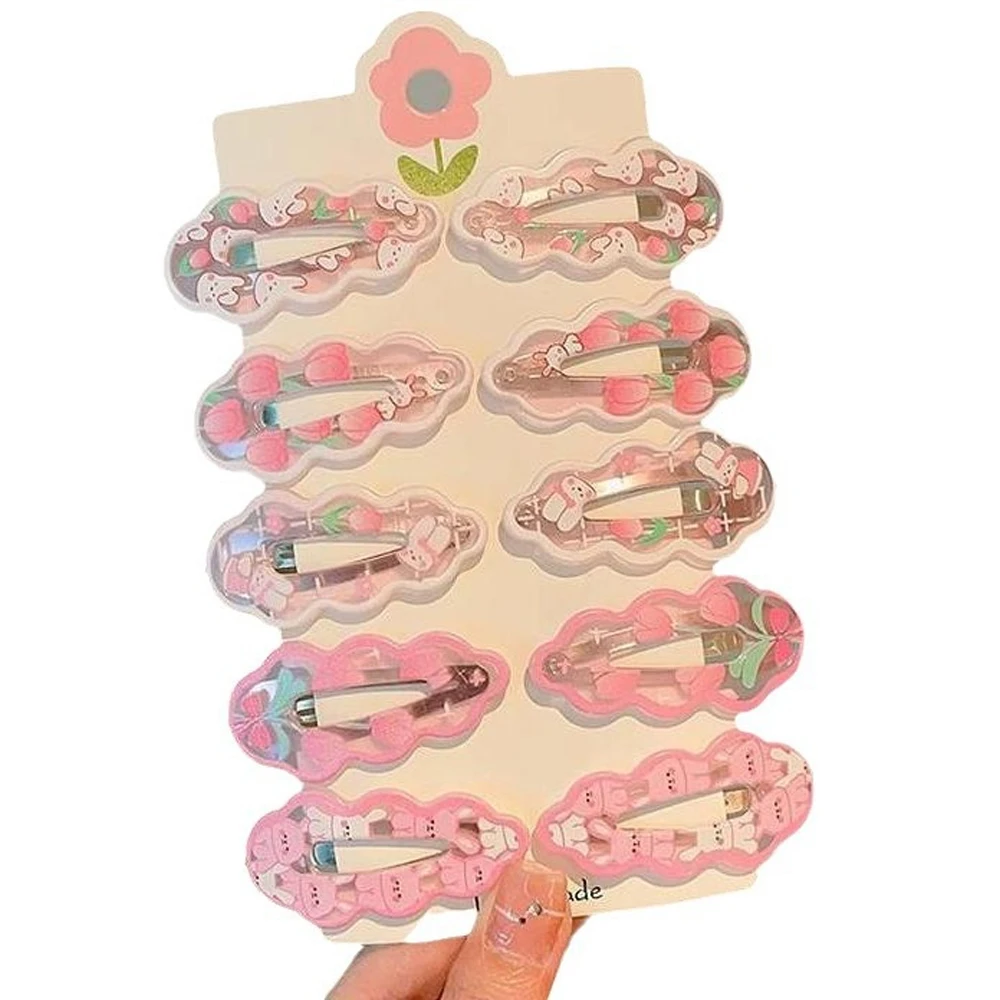 10Pcs Cute Pink Rabbit Hair Clip, Bangs Clip,Side Hair Clip,Hair Accessories,Suitable For Daily Use,School Stuff,Pink Hair Clips