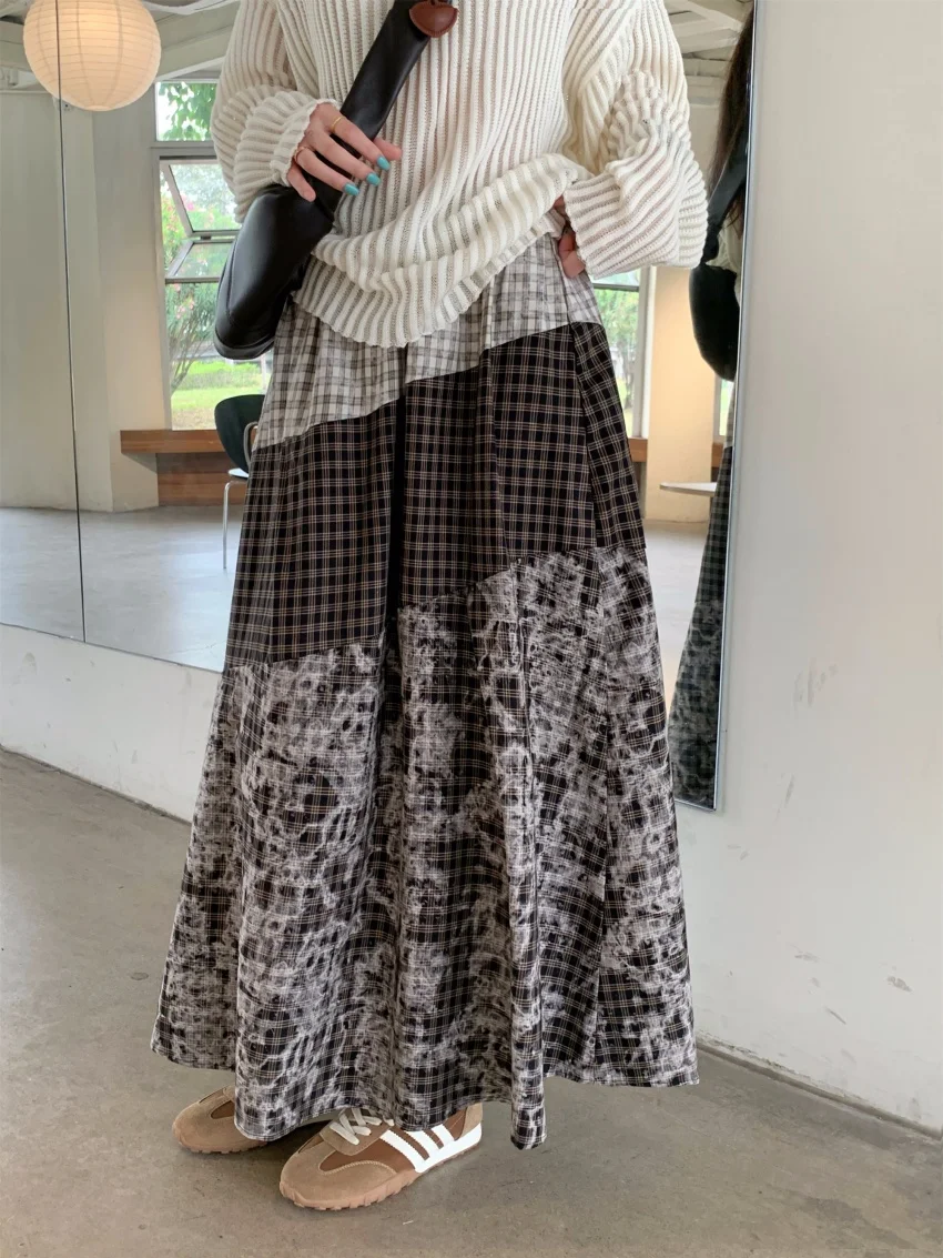Alien Kitty Vintage A-Line Maxi Skirts Women Summer High Waist Loose Chic Hollow Out T-Shirts Office Lady Gentle Daily Slim
