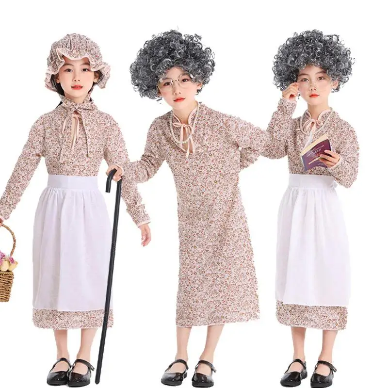 loween Children's Wolf andmother Role-plang Country-sle Floral Dr Rural Drama Performance Costume