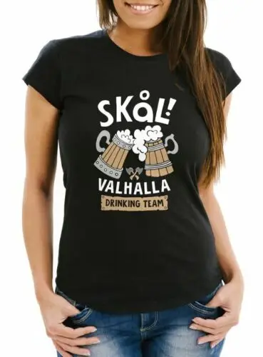 Damen T-Shirt Skâl! Valhalla Drinking Team Prost Bier Wikinger Fun-Shirt Party