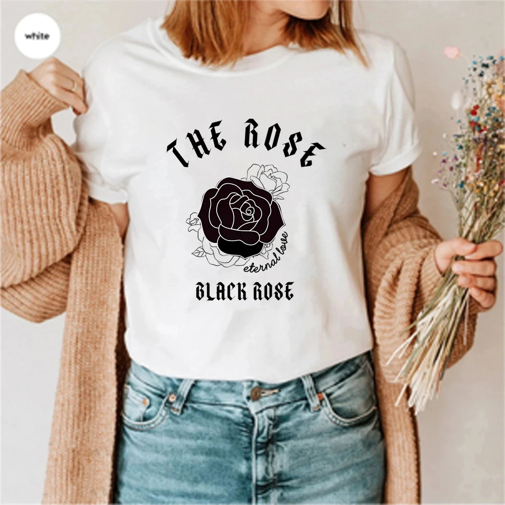 Retro The Rose Kpop Shirts Kpop Concert Shirt K-pop Tees Korean Rock Tops Y2k Top Black Rose Gift Unisex Short Sleeves Top 70208