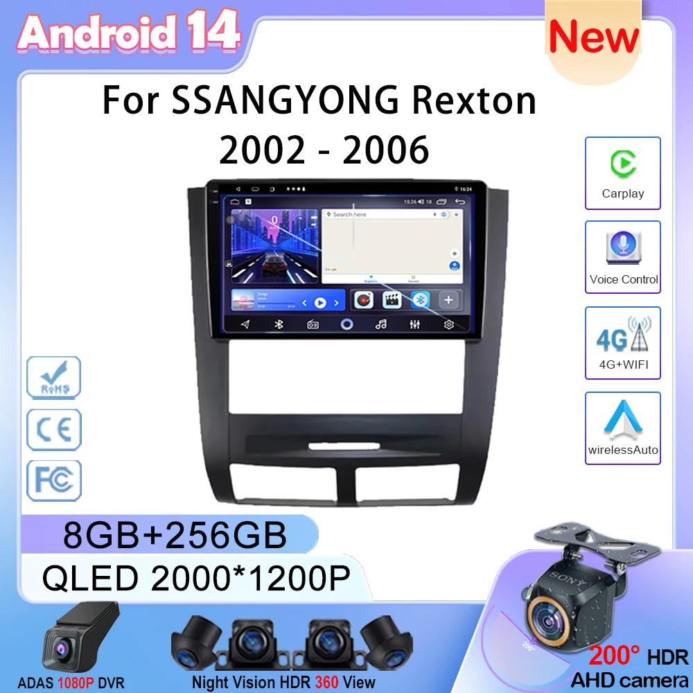 Car Radio Carplay Android For SSANGYONG Rexton 2002 - 2006 Multimedia Automotiva Display Stereo Screen Coche Intelligent Systems