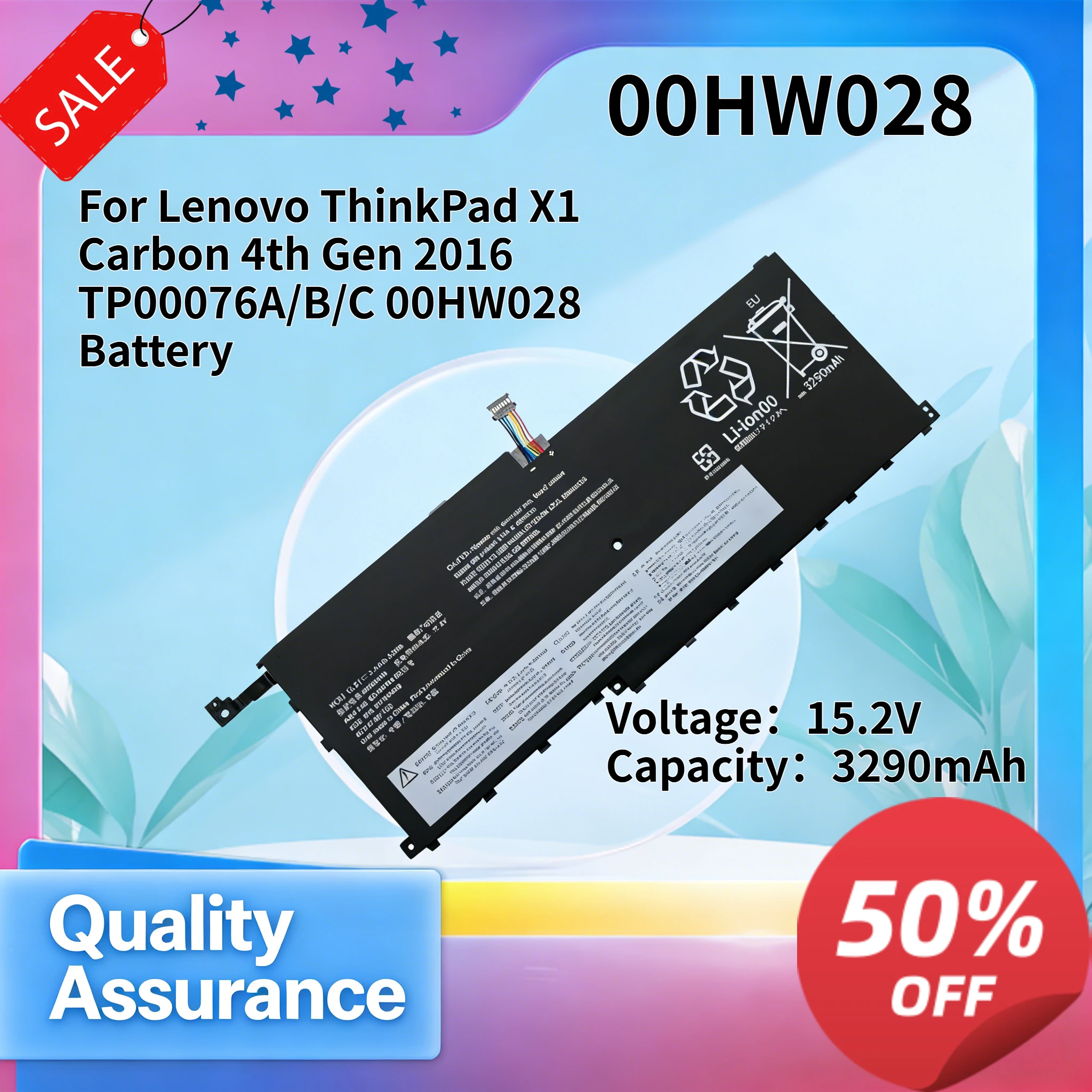 

00HW028 3290mAh 15.2V Laptop Battery Compatible with Lenovo ThinkPad X1 Carbon 4th Gen 2016 TP00076A TP00076B TP00076C