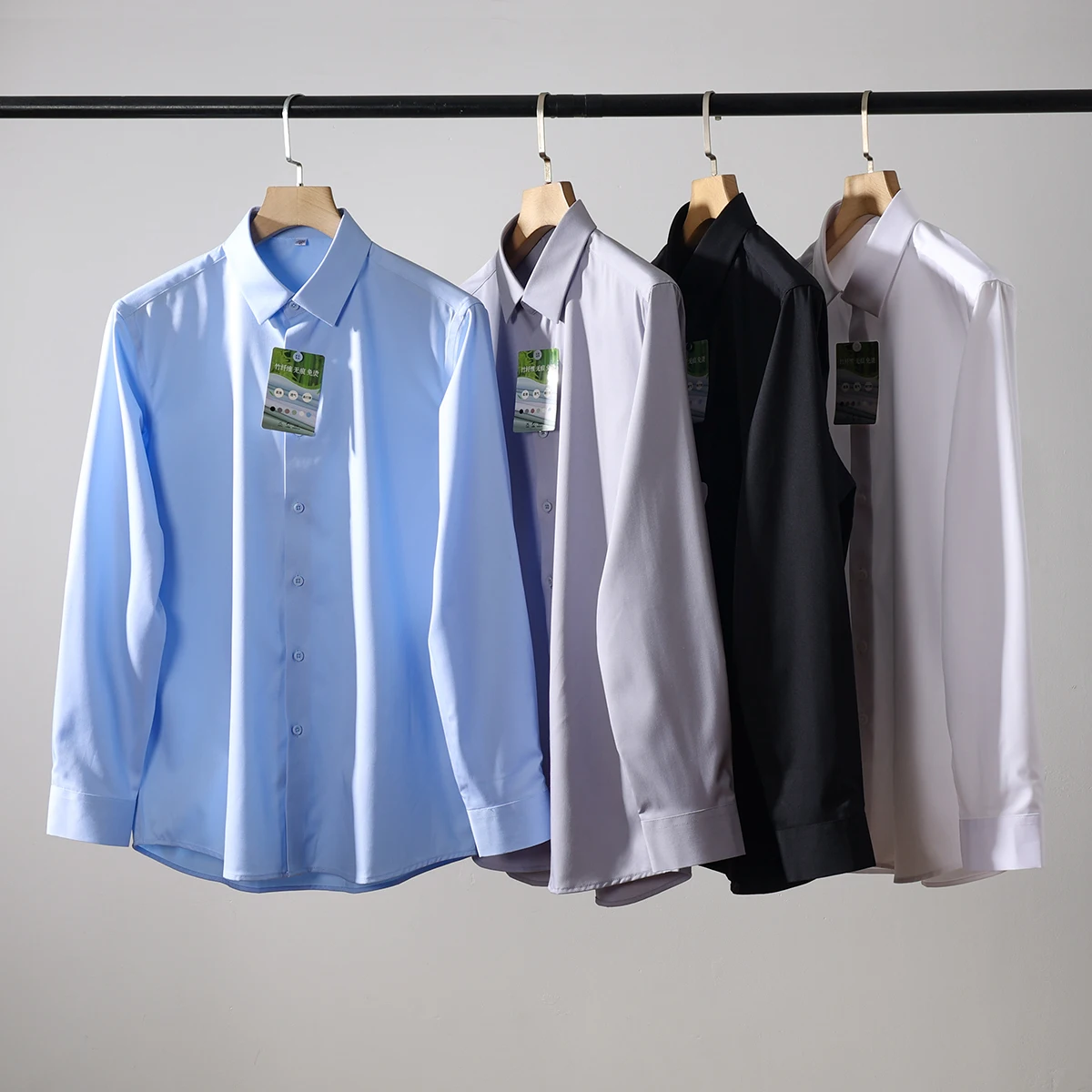 Men's Bamboo Fiber No Ironing Casual Shirt Spring Autumn Pure Color Collar Business Casual Lightweight Fashionable Standard Fit