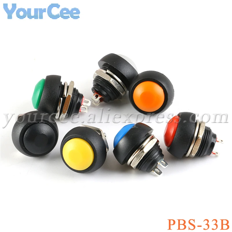 7Pcs/lot PBS-33b Mini Switch 12mm 12V 1A Waterproof momentary Push Button Switches since the reset Non-locking 2Pin