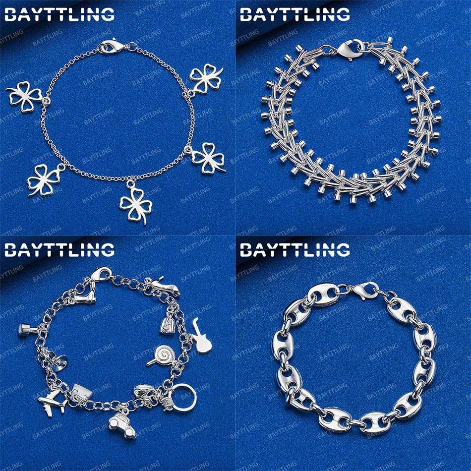 

Charm 925 Sterling Silver Delicate Four Leaf Clover Geometric Bracelet Women Accessories Gift Jewelry Fashion Engagement