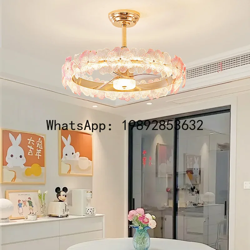 PYJ 2025 French light luxury fan light bedroom flower glass simple master bedroom dining room book