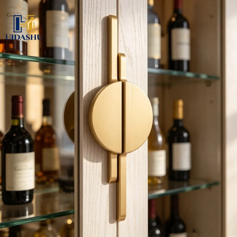 1 Pair Modern Split Round Cabinet Handles Matte Gold Aluminum Alloy Luxury Vertical Door Pulls Wardrobe Wine Cabinet Furniture H
