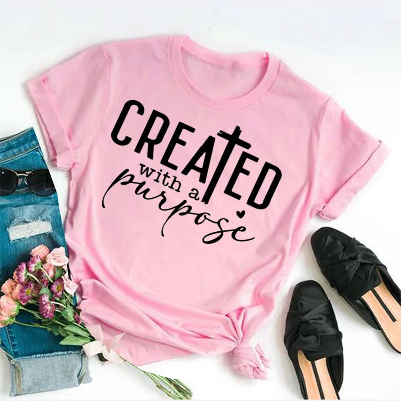 Created With a Purpose Christian Self Love Easter Worthy  You Matter Short Sleeve Top Tees 100% Cotton Streetwear Harajuku goth
