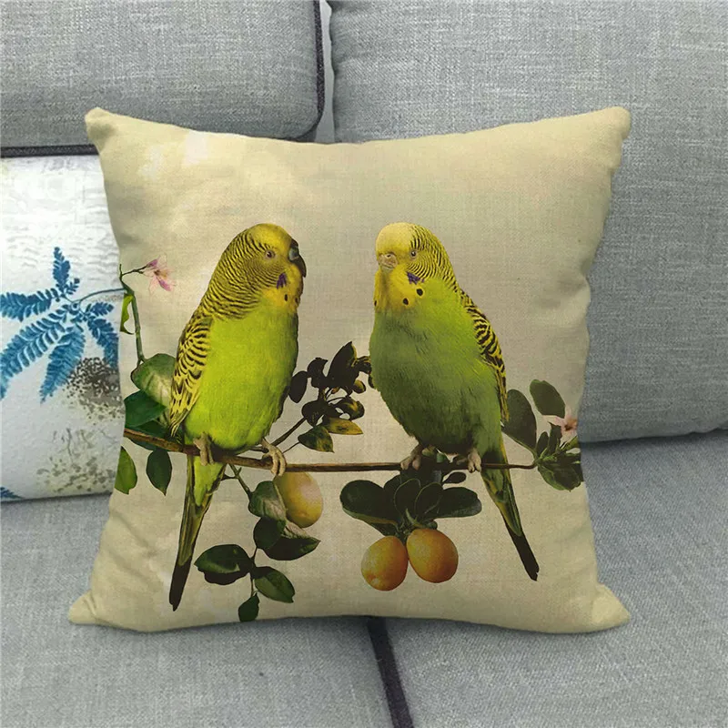 Parrot Birds Printed Linen Cushion Cover 45x45cm Home Couch Decorative Pillow Covers Beautiful Animals Pattern Throw Pillowcase