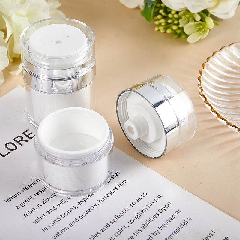 15/30/50ml Airless Pump Jar Empty Acrylic Cream Bottle Refillable Cosmetic Easy To Use Container Portable Travel Makeup Tools