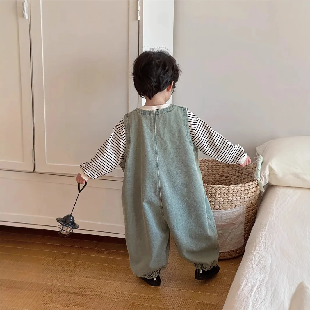 Boys and Girls Spring and Autumn Denim Jumpsuit Boys Baby Suspender Pant Workwear Girls Stylish Children Clothing