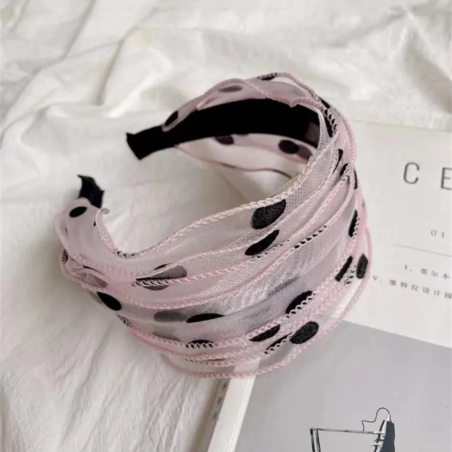 

New Mom fashion retro printed wave headband women's lace mesh bow wide-brimmed hairband hairpin hair accessories wholesale