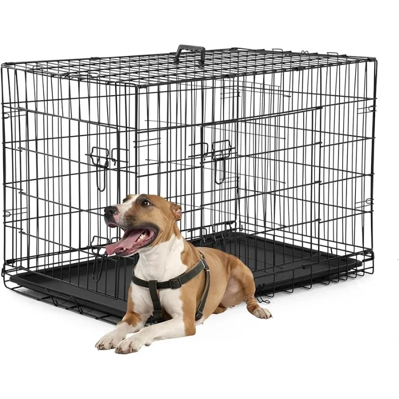 

Dog Crate Dog Kennel Cage with Double Door,36 inch Folding Metal Wire Dog Cage with Remo able Tray&Di ider Panel,Pet Crate for M