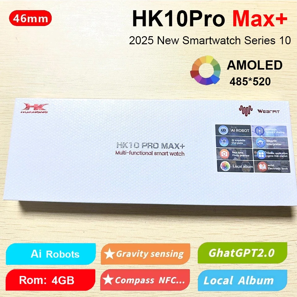 Reloj inteligente HK10 Pro Max + Plus AMOLED serie 10 brújula NFC 4GB álbum Local música hombres mujeres ChatGPT g-sensor Smartwatch