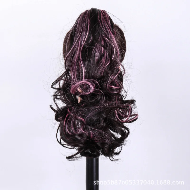 New Waterfall Half-Up High Ponytail Highlighted Curly Hair Natural Fluffy Claw Clip Wig Clip view 2