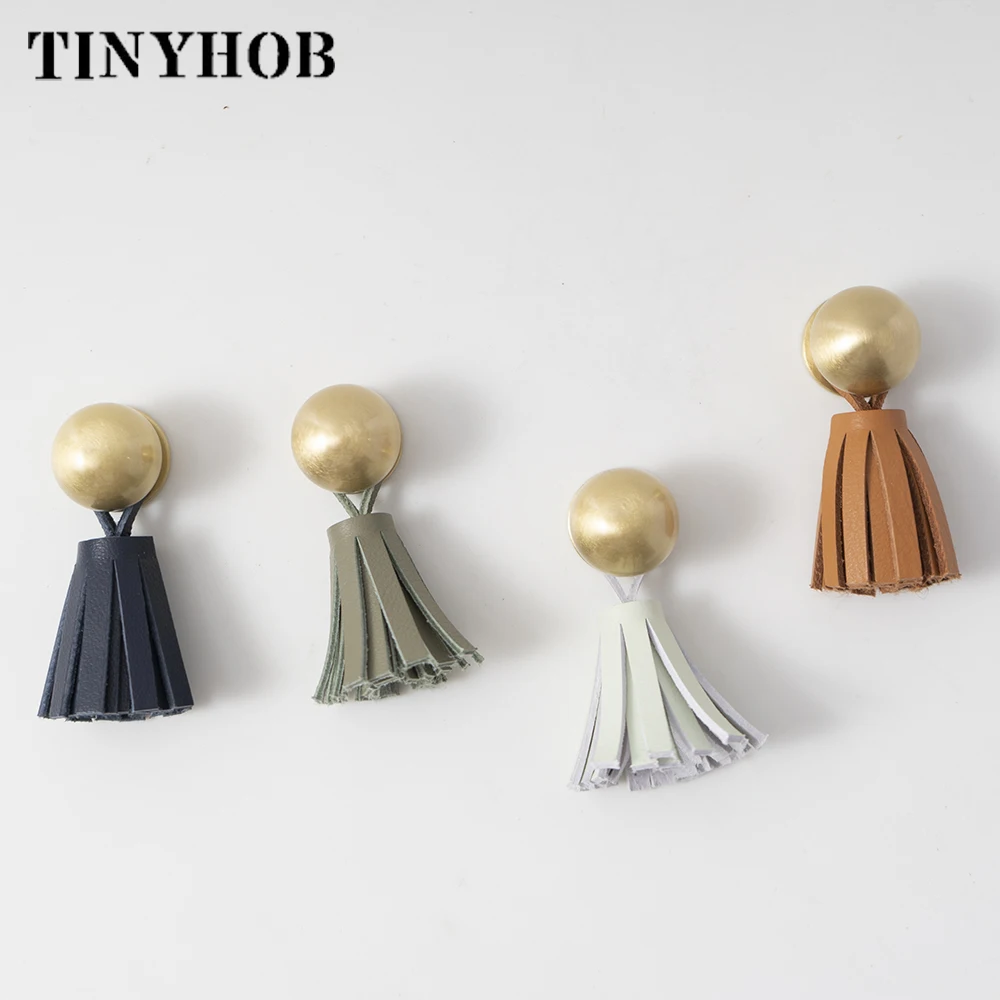 Bonita perilla de borla de cuero para habitación de niños, perillas de gabinete rosa, perillas de cajón de tocador, armario de cocina de un solo orificio