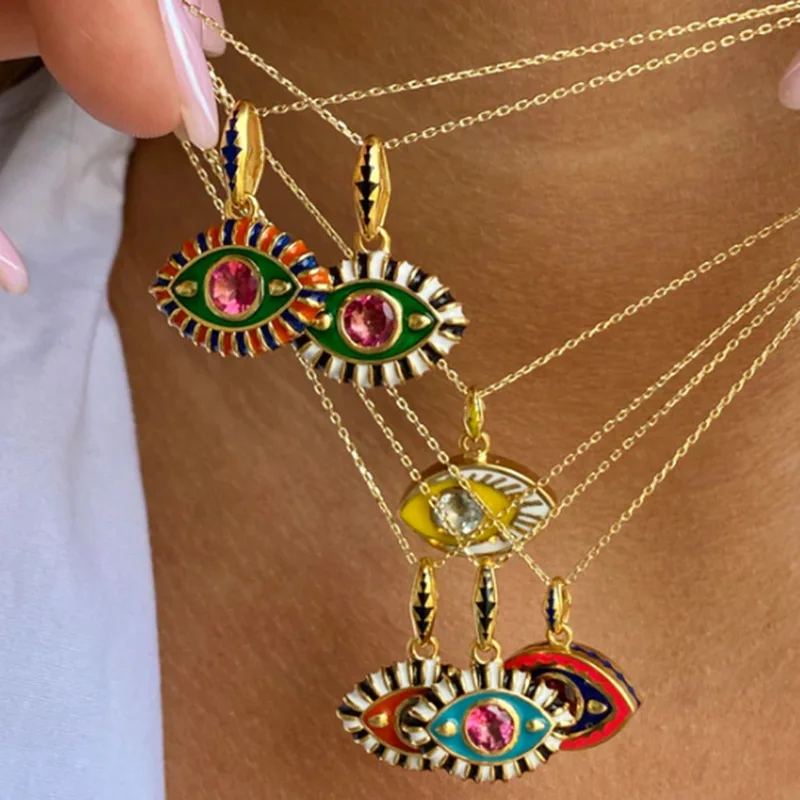 Stainless Steel Colorful Evil Eye Necklace for Women Gold Color Zircon Rhinestone Eye Choker Lucky Aesthetic Turkish Jewelry