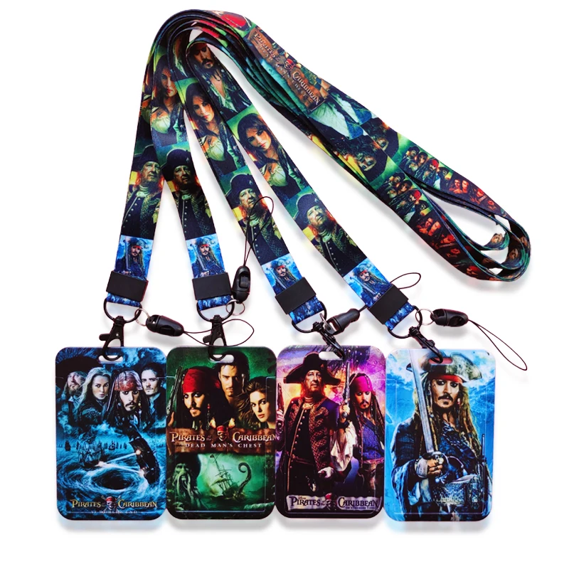 

Disney Pirates Jack Sparrow Card Holder Lanyard Cartoon Neck Strap Credit Card Case ID Badge holder Credentials Retractable Clip