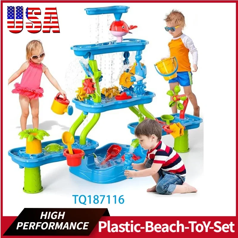 

Пляжный набор ToY, 4-уровневый детский стол для песочной воды, детские пляжные игрушки, летний пляжный детский набор «сделай сам», интерактивный для родителей и детей на открытом воздухе
