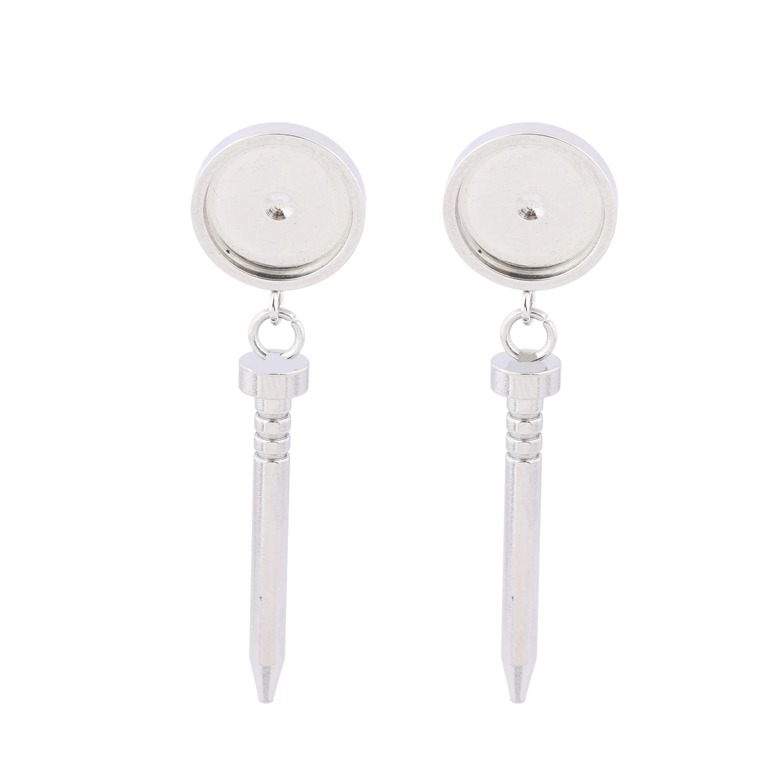 6 pièces de bases de boucles d'oreilles en acier inoxydable pour cabochons de 10 mm, clous avec breloques, sertis de lunette pour la fabrication de bijoux