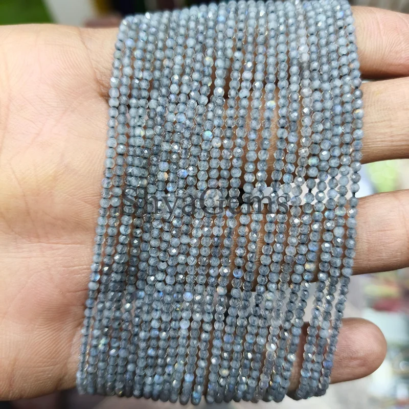 Labradorite 2mm Faceted Necklace, Dainty Gray Flash Gemstone Jewelry, Minimalis
