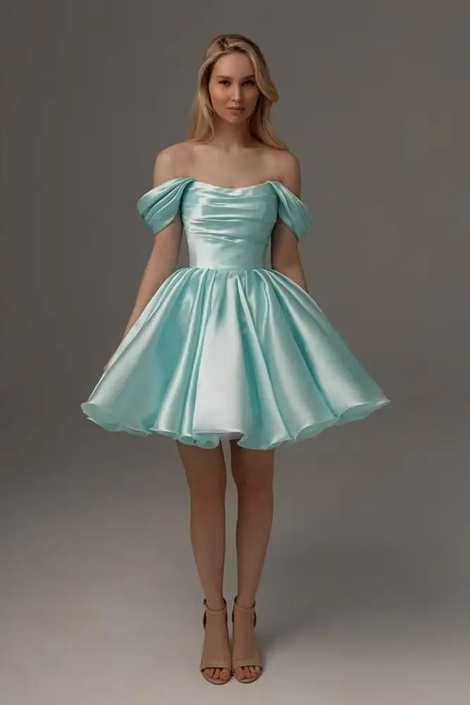 

Off the Shoulder Short Prom Dresses Satin Mini Cocktail Evening Party Gowns Homecoming Dresses Graduation Dress 2025 Customized