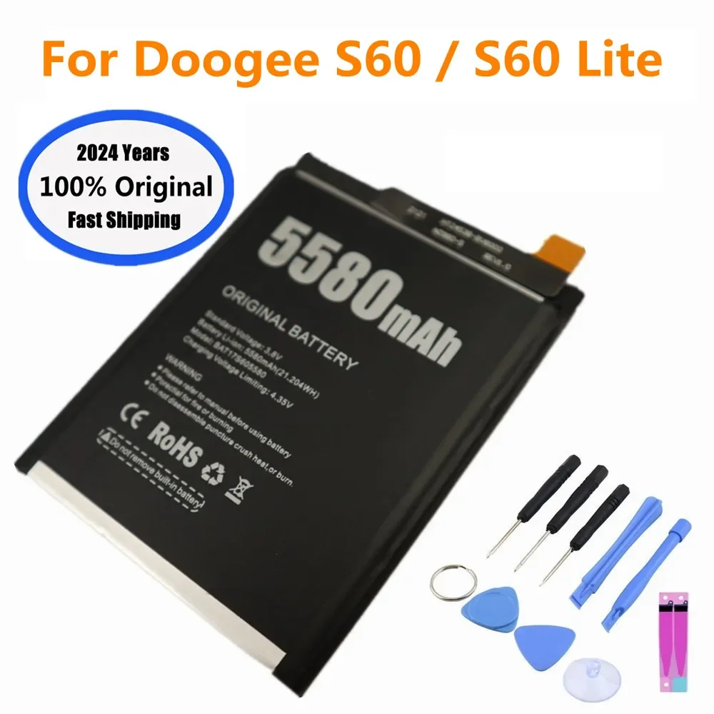 2024 Years 5580mAh 100% Original Battery For DOOGEE S60 / S60 Lite BAT17S605580 BAT17M15580 Phone Battery Bateria + Tools