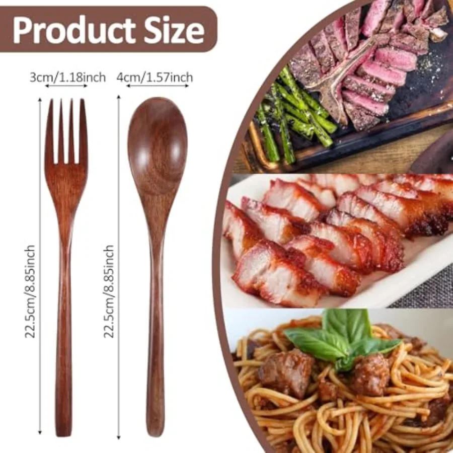 ملعقة وشوكة خشبية لتناول الطعام 8 قطعة مجموعة أدوات العشاء الخشبية اليدوية قابلة لإعادة الاستخدام المطبخ أدوات المائدة الخشبية مجموعة أدوات المائدة fo #3