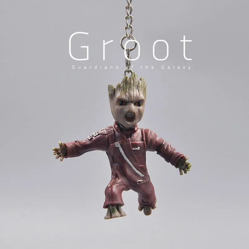 8 قطعة سلاسل المفاتيح Groot الديكور أنيمي عمل أرقام لعبة لطيفة Q أرقام سيارة حقيبة مفاتيح الديكور نماذج هدايا عيد ميلاد الأطفال