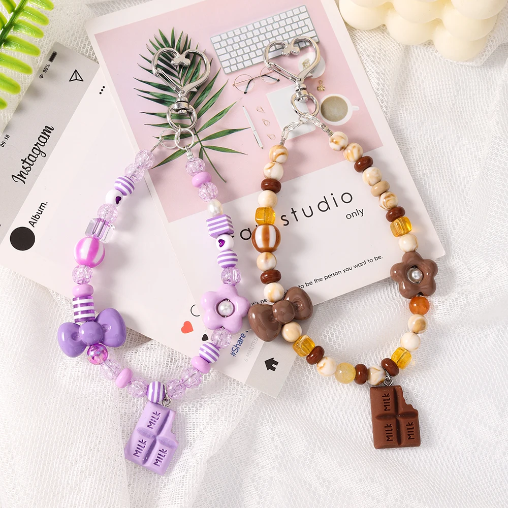 Aihua Handy-Lanyard mit Schleifen-Design, Perlenarmband, Schlüsselanhänger für das Auto, Cartoon-Design, Anti-Verlust-Hängeband, Handgelenksband, Geschenk für Frauen – Detail 4