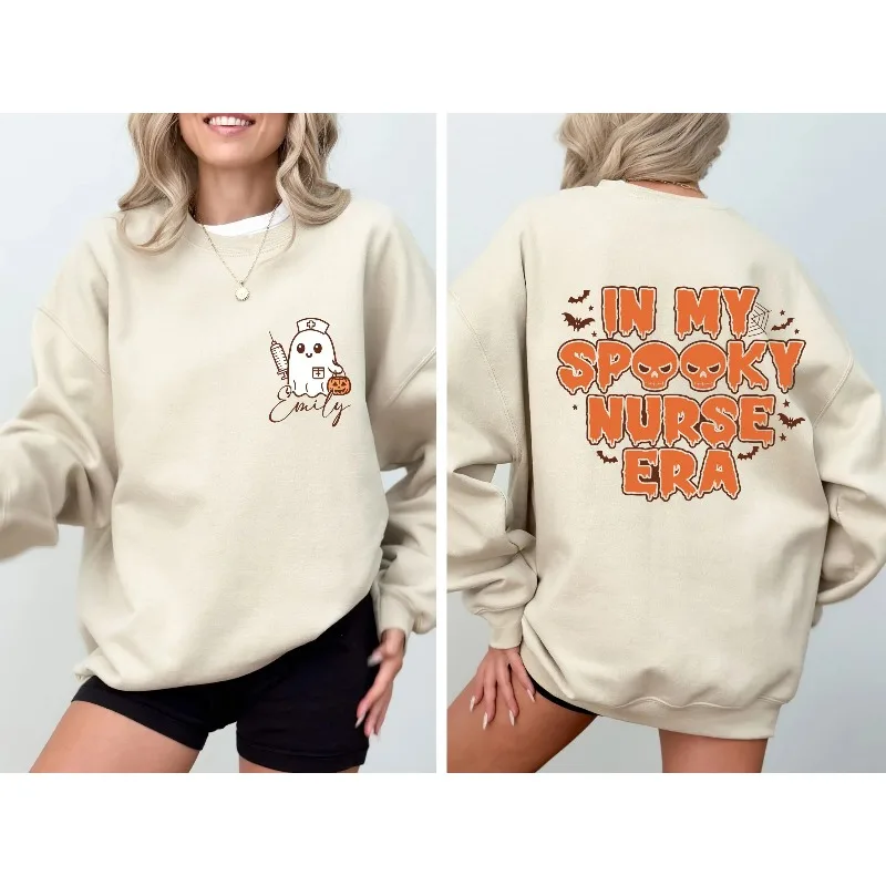 ألوان الراحة ®   سويت شيرت ممرضة مخيفة، سويت شيرت My Scary Nurse Era، سويت شيرت Boo Nurse Halloween Ghost Nurse