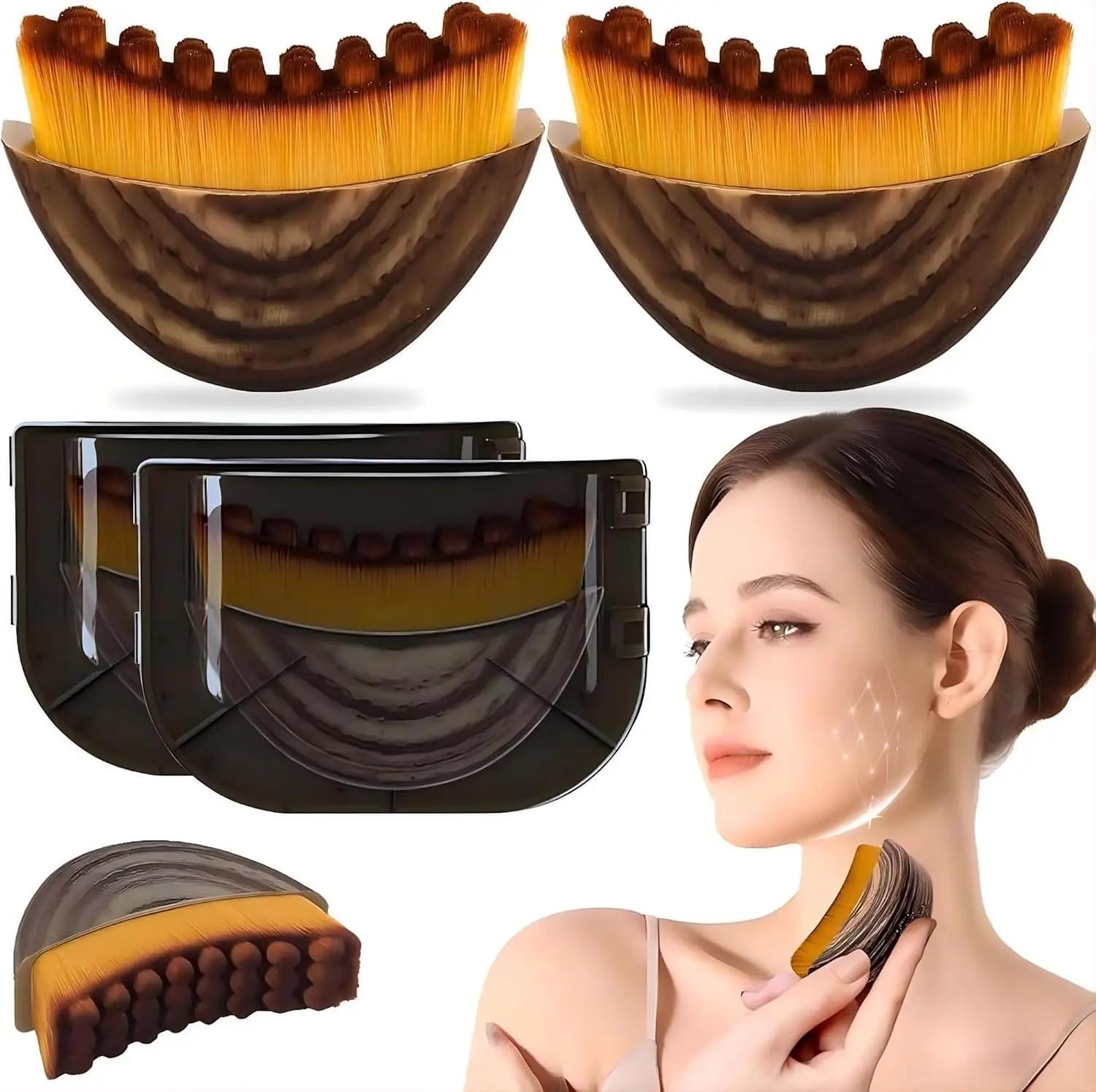 2 Pcs Lymphatic Drainage Brushes Set for Face Contour Jawline Sculpting Massage Tool with Soft Bristle for Puffiness Relief Skin
