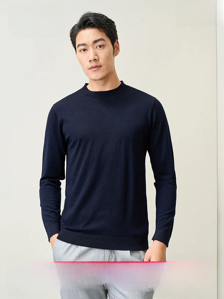 Hengyuanxiang Men's Knitted Pure Wool Sweater Thin Half High Collar Fashionable City Style Autumn New Arrival Machine Washable
