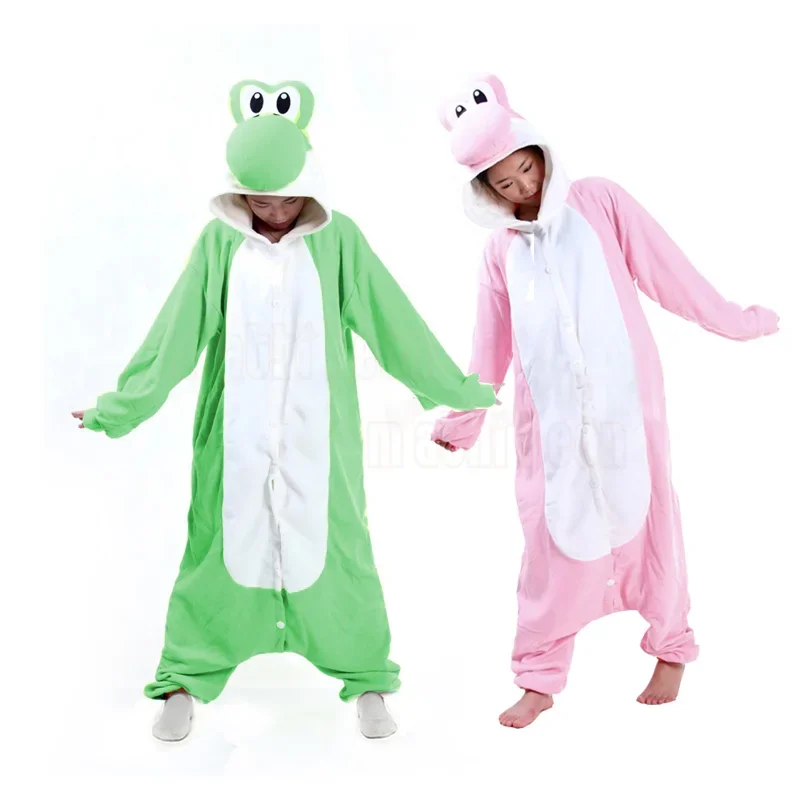 2025 Women Pajamas Yoshi Kigurumi for Halloween Cosplay Costume Fleece Christmas One-Piece Full Body Sleepwear Cartoon Onesie