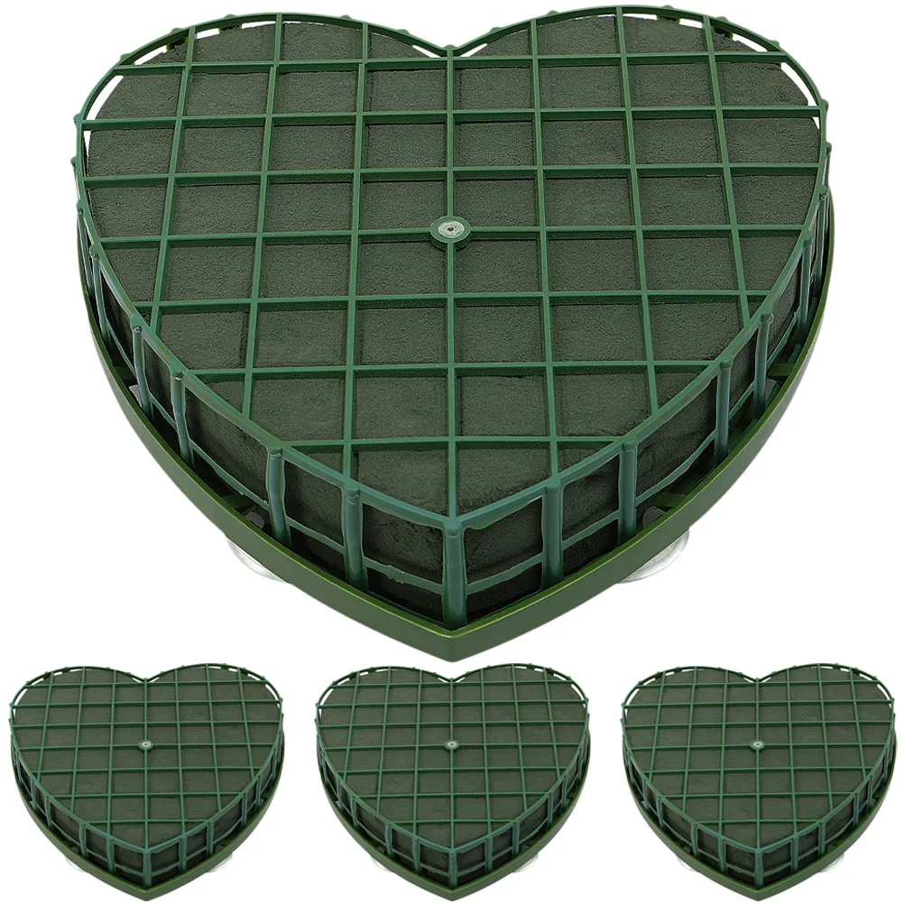 

4Pcs Car Front Flower Mud Heart Shape DIY Floral Arrangement Decor Suction Cup Base Green Sponge Blocks Wedding Prom